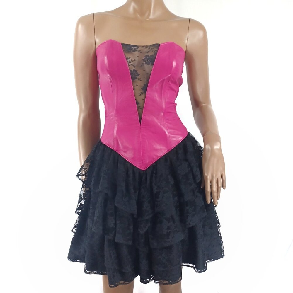 FIRENZE SANTA BARBARA Dress Vintage Leather Party Prom Lace Flounce Skirt S